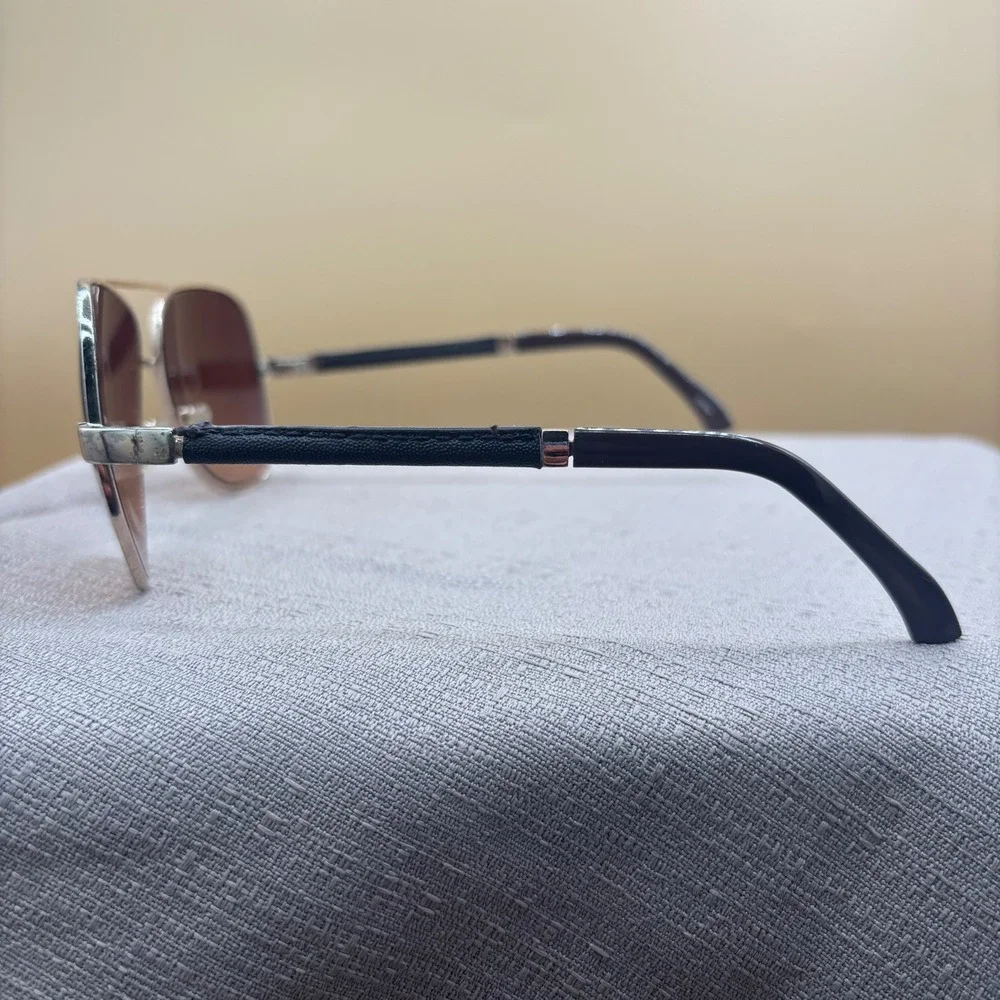 Silver Aviator Sunglasses Brown Gradient Lens Textured Arms 40301-174602-T05